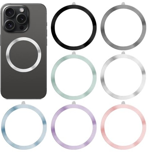 7 Stück Magnet für Magsafe,Magnetring Handy,Magnet Ring Handy,Magnet Ring,Edelstahl Handyhalter Handymagnet,Kabellosen Klebering Kompatibel Magnete,Sieben Farben