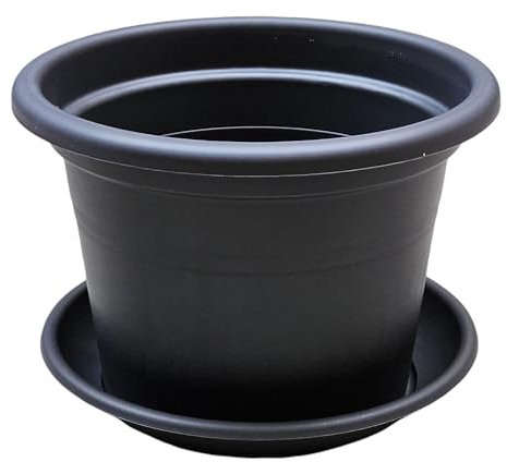 teramico Lot de 4 Pots de Fleurs Ronds en Plastique avec Soucoupe - Différentes Tailles - Anthracite, Terre Cuite et Taupe - Diamètre 25 cm
