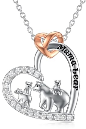 Seiyang Mama Bär Halskette mit 3 Jungtiere 925 Sterling Silber Mutter Tochter Sohn Halskette Eisbär Anhänger Muttertag Schmuck Geschenk für Frauen Mama