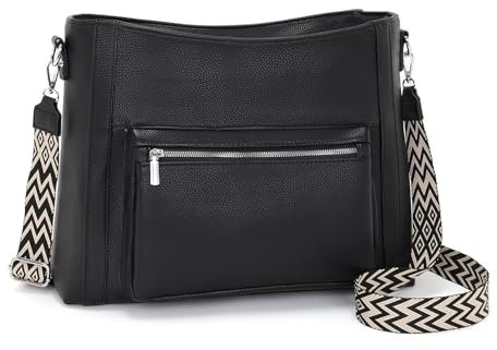 RQJZ Umhängetasche Damen groß PU Leder Schultertasche Damen Crossbody Bag Hobo Bag Verstellbarer Gurt Shopper Tasche Damen Elegant Alltag Arbeit Schwarz