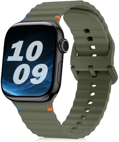 Hinnwer Cinturino Sportiva Compatibile con Apple Watch 46mm 45mm 44mm 42mm 49mm per Donna Uomo, Cinturini Silicone per Apple Watch Ultra 3 2 1 SE 3 2 1 Series 11 10 9 8 7 6 5 4 3 2 1 Verde Militare