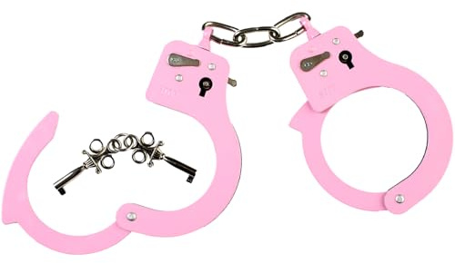 Krause & Sohn Spielzeug-Handschellen aus Zink Rosa mit Schlüssel Pride CSD Kostüm-Zubehör Cowboy Western Polizei Fasching Karneval