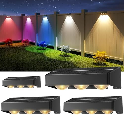 NIORSUN Solarlampen für Außen, 4 Stück Solar Wandleuchten für Außen mit 9 Farbtemperaturen,Solar Zaunleuchten IP65 wasserdicht, Super Hell Solarleuchten für Garten/Zäune/Wand/Terrasse