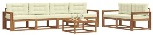 vidaXL Outdoor-Sofagarnitur mit Kissen 7 pcs Natur und Creme, Modernes Garten-Sofagarnitur, langlebige Gartenmöbel, modulare Gartenmöbel, Lounge-Dekor für Poolseiten