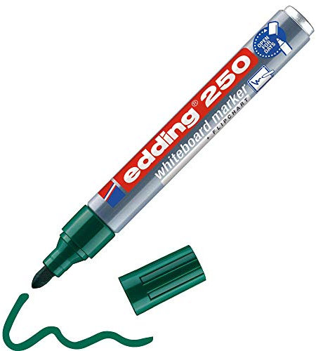 edding 250 Whiteboardmarker - grün - 1 Whiteboard Stift - Rundspitze 1,5-3 mm - Boardmarker abwischbar - für Whiteboard, Flipchart, Magnettafel, Pinnwand, Memoboard - Sketchnotes - nachfüllbar