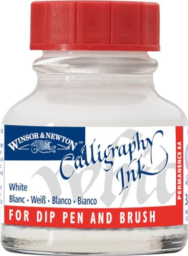 Winsor & Newton 1110702 Kalligraphie Tuschen, opak (für Füllfederhalter oder Schreibfedern, untereinander mischbar, lichtecht) 30 ml Flasche - Weiß