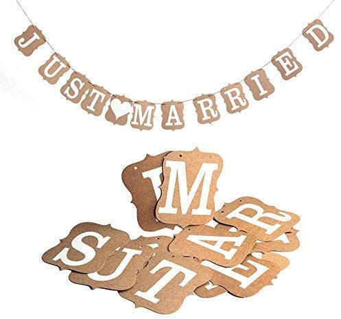 Musuntas Girlande Vintage/Rustikal Kraftpappe “Just Married,Hochzeits-Girlande, Banner - als Deko zur Hochzeit mit weißen Schriftzug