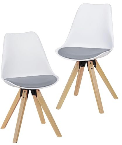 FineBuy Design Esszimmerstühle 2er Set SV43912 Skandinavische Stühle mit Holzbeinen, Retro Stuhlset Kunststoff, Küchenstühle mit Kunstleder, Lehnenstuhl Modern, Küchenstuhl Esszimmer