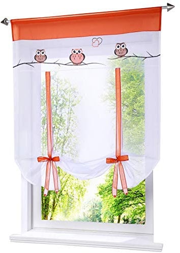 BAILEY JO 1er-Pack Raffrollo mit Tunnelzug Eule Stickerei Rollos Voile Transparent Vorhang (BxH 100x140cm, orange)