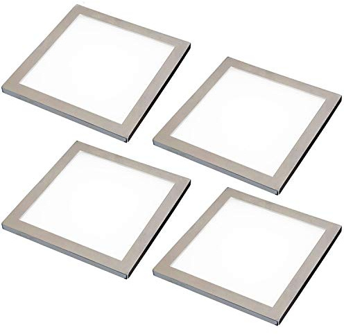 4 Pack | LED Under Cabinet Square Panel Spot Light & Driver Kit | Brushed Nickel & Warm White | Kitchen Diffused Slim Down Light | Worktop Countertop Unit Lighting | Modern Recessed Flush Mounted
