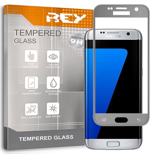 REY 3D Bildschirmschutz aus gehärtetem Glas für Samsung Galaxy S7 Edge Silber, Displayschutzfolie 9H+ Härte, Anti-Kratzen-Öl-Bläschen, Voller Schutz, 3D, 4D, 5D