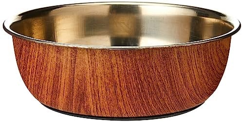 Rosewood Stylish Non Slip Wooden Effect Stainless Steel Dog Bowl, 1200 ml, Medium