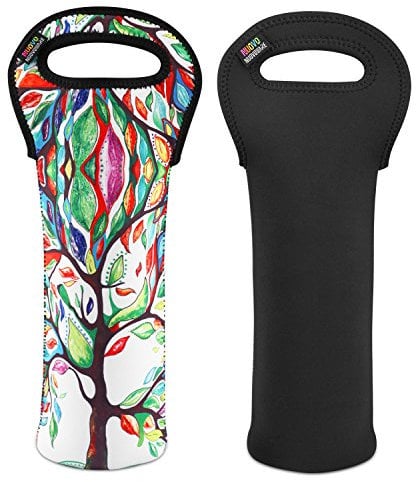 Nuovoware Wine Bag, 2Pack 750ML Portable Neoprene Tote Holders and Carriers Insulated Bag for Wine and Water Bottles, Bottle Protector for Home Travel Picnic, Lucky Tree+Black