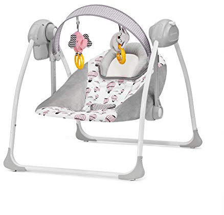 kk Kinderkraft FLO Hamaca bebé macedora, Columpio bebe, Balancin para bebés 0-9 kg, Balanceo automatico, Juguetes y mosquitera incluidos, 8 melodias, Posición tumbada, Rosa