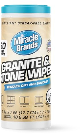 MiracleWipes for Granite & Stone, Clean, Protect, Polish Stone, Marble, Quartz, Slate, Tile, Laminate Surfaces in Kitchen and Bathroom - 30 Count
