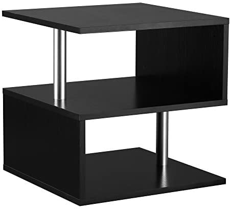 HOMCOM Wooden S Shape Cube Coffee Table 2 Tier Storage Shelves Organizer Office Bookcase Living Room End Desk Stand Display (Black)