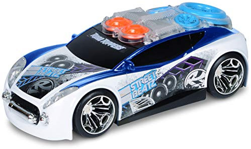 Nikko Road Rippers 20042 Street Beatz, Weiß/Blau, 25 cm lang, Cooler Sound mit pulsierenden Boxen, Lichteffekte, Fährt auf Knopfdruck vorwärts, Futuristisches Design, Für Kinder, Inkl. Batterien