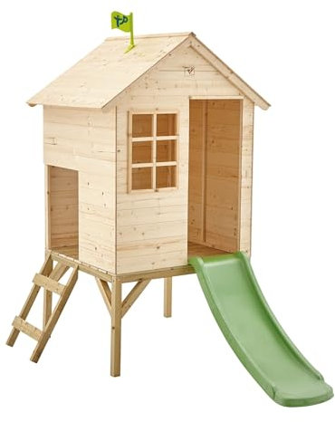 TP Toys Sunnyside Wooden Tower Playhouse With 1.2M Slide. Wooden Playhouse For Kids Outdoor, Made From FSC Certified European Wood, Sturdy Outdoor Wendy House, Garden Playhouse for Kids, 18 months+