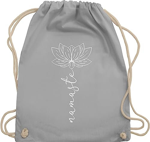 Turnbeutel Rucksack - und Wellness Geschenk - Namaste Lotusblüte Yoga Chakra - Unisize - Hellgrau - welness geschenke meditation joga stoffrucksack yoga-tasche spirituelle blume sportbeutel flower