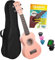 CASCHA Sopran Ukulele Set Französisch für Kinder und Erwachsene I Starter Kit mit 3 Plektren Tasche Lehrbuch Lernvideos über QR-Code I Stimmgerät I Aquila Saiten I Kleine Hawaii Gitarre I Pink/Rosa