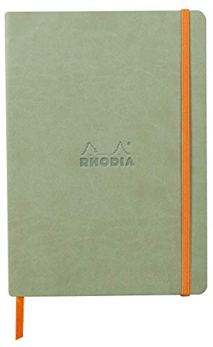 Rhodia 117375C - Notizheft Softcover Rhodiarama DIN A5 (14,8x21 cm), 80 Blatt, liniert Clairefontaine Papier Elfenbein 90g Lesezeichen, Gummizugverschluss, Cover aus Kunstleder Seladon, 1 Stück