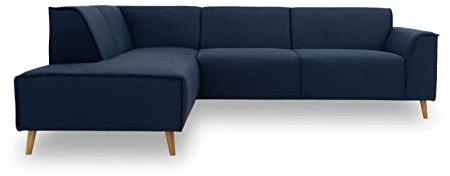 DOMO. collection Ecksofa Jules FK, skandinavisches Sofa mit Federkern, Couch Garnitur mit Holzfüßen, 263 x 191 x 81 cm (BxTxH), Ottomane links, dunkelblau