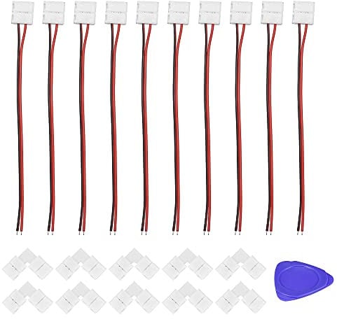 sourcing map 2-poliges 10 mm LED-Verbindungs-Set, inklusive 10 x Streifen-Jumper-Kabel, 10 x L-förmiger lückenloser Stecker, für 3528 5050 einfarbige LED-Leuchten.