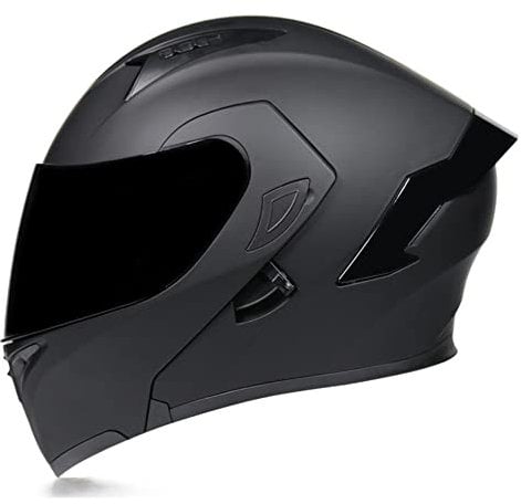 Woljay Casque intégral du visage moto casque modulaire Casque moto intégrée double visière pour adultes hommes femmes cyclomoteur DOT ECER22-05 (Matte Black-Smoke Visor,M)