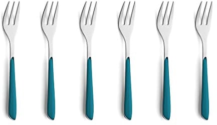 Kuppels PRISMA Kuchengabel-Besteck Set aus 18/0 Edelstahl, 6-teilig, für 6 Personen, hochwertige Kunststoffgriffschalen in Petrol, rostfrei & spülmaschinenfest