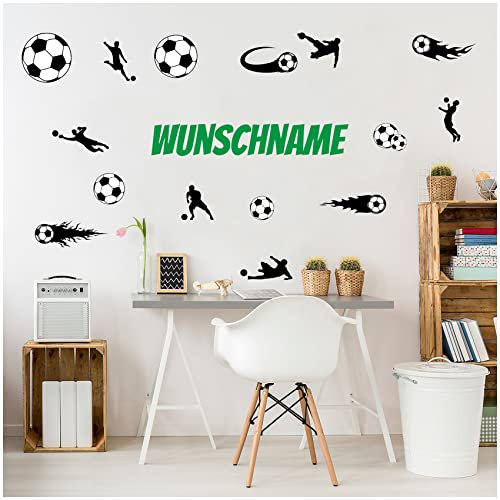 Wandsticker personalisiert mit Name Wandtattoo für Jugendzimmer Kinderzimmer Wohnzimmer Wandbild Mädchen Junge Teenager selbstklebend Y065 (Mit Wunschname, 10 Fußball)