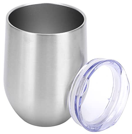Verre à Vin Sans Pied En Acier Inoxydable, Tasses à Vin IsoléEs En Forme de U à Double Couche de 12 Oz, Gobelet de Voyage Sans Pied avec Couvercle pour Vin, Café, Cocktails
