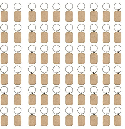 Niejgay 60 PièCes SéRies Vierge Arrondi Porte-CléS en Bois Bricolage Porte-CléS en Bois Porte-CléS Peut êTre Gravé de Bricolage