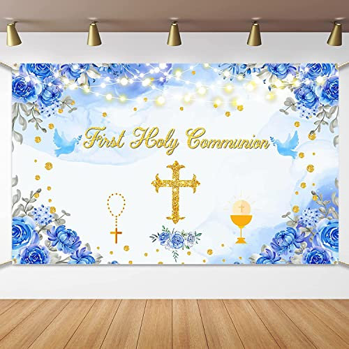 Hintergrund für die Erstkommunion, Banner, Taufe, Gott Segen, Party-Dekorationen, Banner, Blau, Erstkommunion, Babyparty, Hintergrund für Jungen
