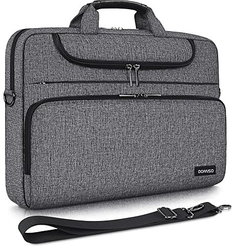 DOMISO 15-15,6 Pollici Borsa PC Impermeabile Custodia Messenger Ventiquattrore per Computer Portatile/Apple/IdeaPad ThinkPad/HP Spectre x360 Pavilion 15 ENVY 15 / Dell, Grigio+Nero