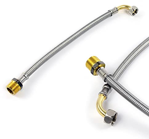 XPOtool Flexschlauch 500 mm Länge, Innendurchmesser DN8, 3/8 Überwurfmutter mit Bogen (14,95 mm), 1/2 Außengewinde (20,95 mm), Panzerschlauch Edelstahl EPDM