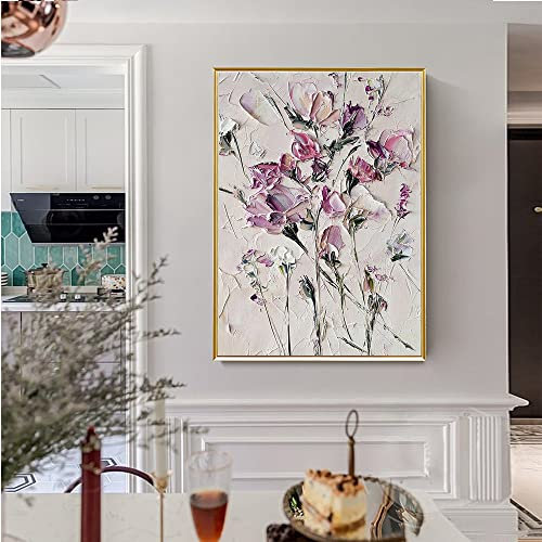 Gemälde Abstrakt Modern,Moderne Kunst Bilder Original Handgemaltes Ölgemälde Blume Strukturiertes Kunstwerk Rahmenlose Leinwand Wandkunst Wohnkultur Für Wohnzimmer Schlafzimmer,60X80Cm(24X32Inch)