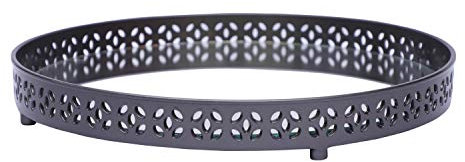 1 x Mirrored Glass Tray Round Metal Makeup Tray Cosmetic Perfume Decorative Tray Jewelry Trinket Candle Plate Countertop Organiser For Dresser Home Decor (Grey)