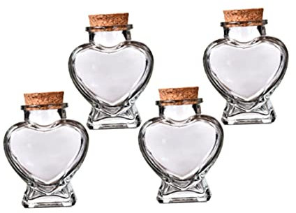 CIYODO 4pcs Heart Shaped Glass Jar Small Wish Bottles Honeymoon Sand Keepsake Jar with Cork Lid for Wedding Baby Shower Party Favor Diy