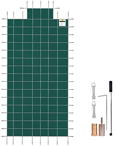 VEVOR Pool Safety Cover Fits 20x40ft Rectangle Inground Pools, Safety Pool Cover with 4x10ft Center End Step, Mesh Solid Pool Cover with Drainage Holes for Swimming Pool, Winter Safety Cover, Green