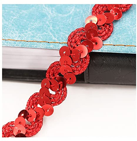 Yurosiay 5m×1.5cm Paillettenband Glänzende Geflochten Paillettenborte Wellig Dekoband Pailletten Zierband Bunt Paillettenband zum Aufnähen Paillettenbesatz für DIY Nähen Handwerk Rot