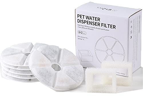 auvstar Katzenbrunnen Filter für Trinkbrunnen Filter Katzenbrunnen Ersatzfilter 6 Stück Filter und 2 Pumpenfilter mit Harz und Aktivkohle für Katzen und Hunde