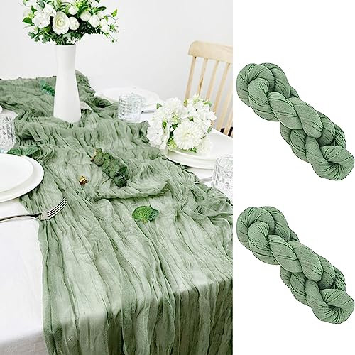 Seihtuch Tischläufer, 2 Stück Salbeigrün Käsetuch Tischläufer, Boho Gaze Käsetuch Tischläufer Rustikaler Durchsichtiger Läufer, Tischdecke für Boho, Hochzeit, Dekoration, Geburtstagsparty, 90 x 300 cm