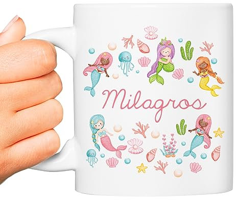 Transparent Gift Taza Personalizada con Nombre Infantil Sirenitas y Mar. Regalos Originales para Niños y Niñas. Tazas Infantiles de Plástico. Regalos de Vuelta al Cole. Tazas Personalizadas con Nombre