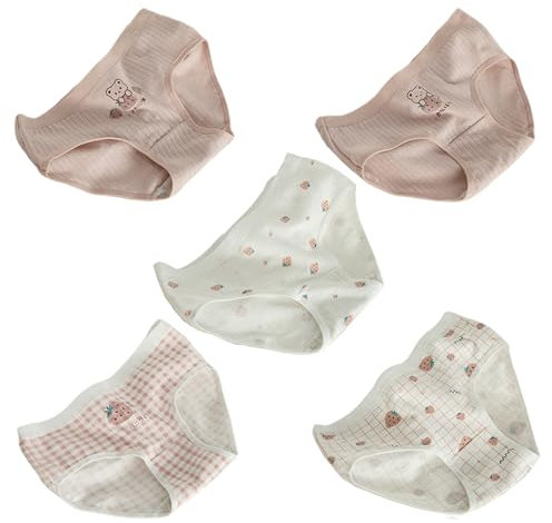 SINMIUANIME Damen Baumwolle Unterwäsche Mittlere Taille Slips Cosplay Anime Druck Weich Atmungsaktiv Japanische Dessous Panties 5 Pack (119Strawberry Plaid, XL)