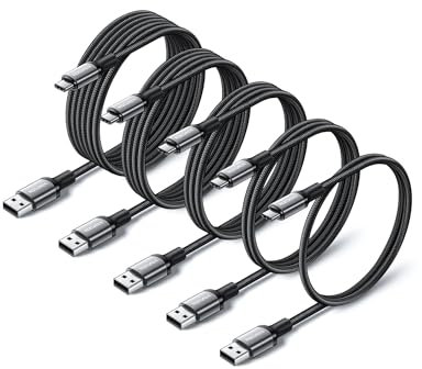 Rocoren USB C Charger Cable 3A [5-Pack 3M+2M+1.5M+1M+0.5M] Fast Charge USB A to USB C Cable Nylon Braided for Samsung, iPad, Google Pixel, Earphones, Powerbanks, Controllers for Games, Android Phone