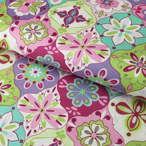 Baumwollstoff bunte blumige Rauten Extravaganza von Riley Blake Designs - in lila, rosa, violett, grün - Blumen - ab 25 cm Länge