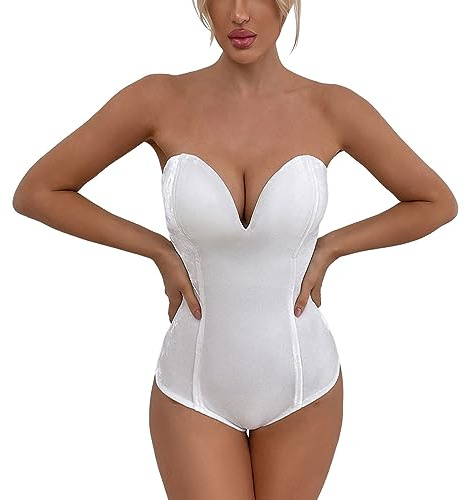 Sllowwa Corsetti in pizzo Top per Donne Trainer Fat Burner Donna Overbust Sweetheart Body Push-up Cintura Vita Trainer 2023 Cincher Corsetto Shaper Bustier Top, bianco, L