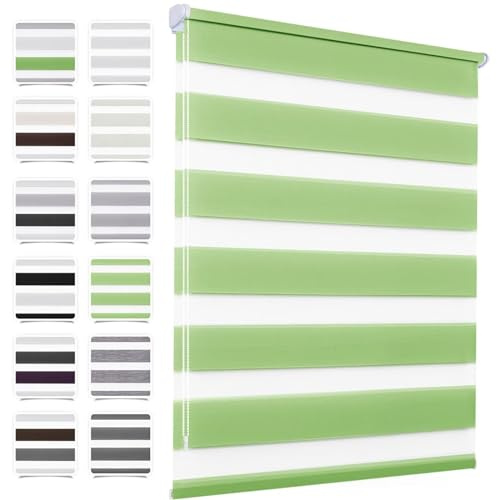 MupFup Doppelrollo Klemmfix ohne Bohren 110x130cm(BxH) Grün,Rollo Klemmrollo mit Lichtdurchlässig und Verdunkelnd/Höhe Stufenlos Verstellbar für Schlafzimmer,Badezimmer,Wohnzimmer Fenster und Tür
