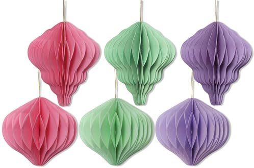 6 Pastel Honeycomb Paper Baubles 3D Christmas Hanging Festive Decorations for Tree Wall & Ceiling