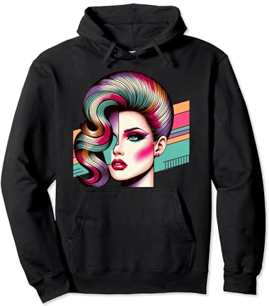 80's Women Head 1980s Vintage Retro Eighties Costume Party Pullover Hoodie